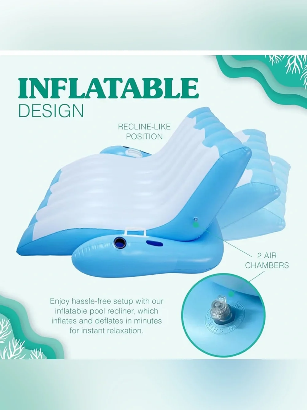 NIB- Inflatable Blue & White Double Lounge Pool Float. 350 weight limit.